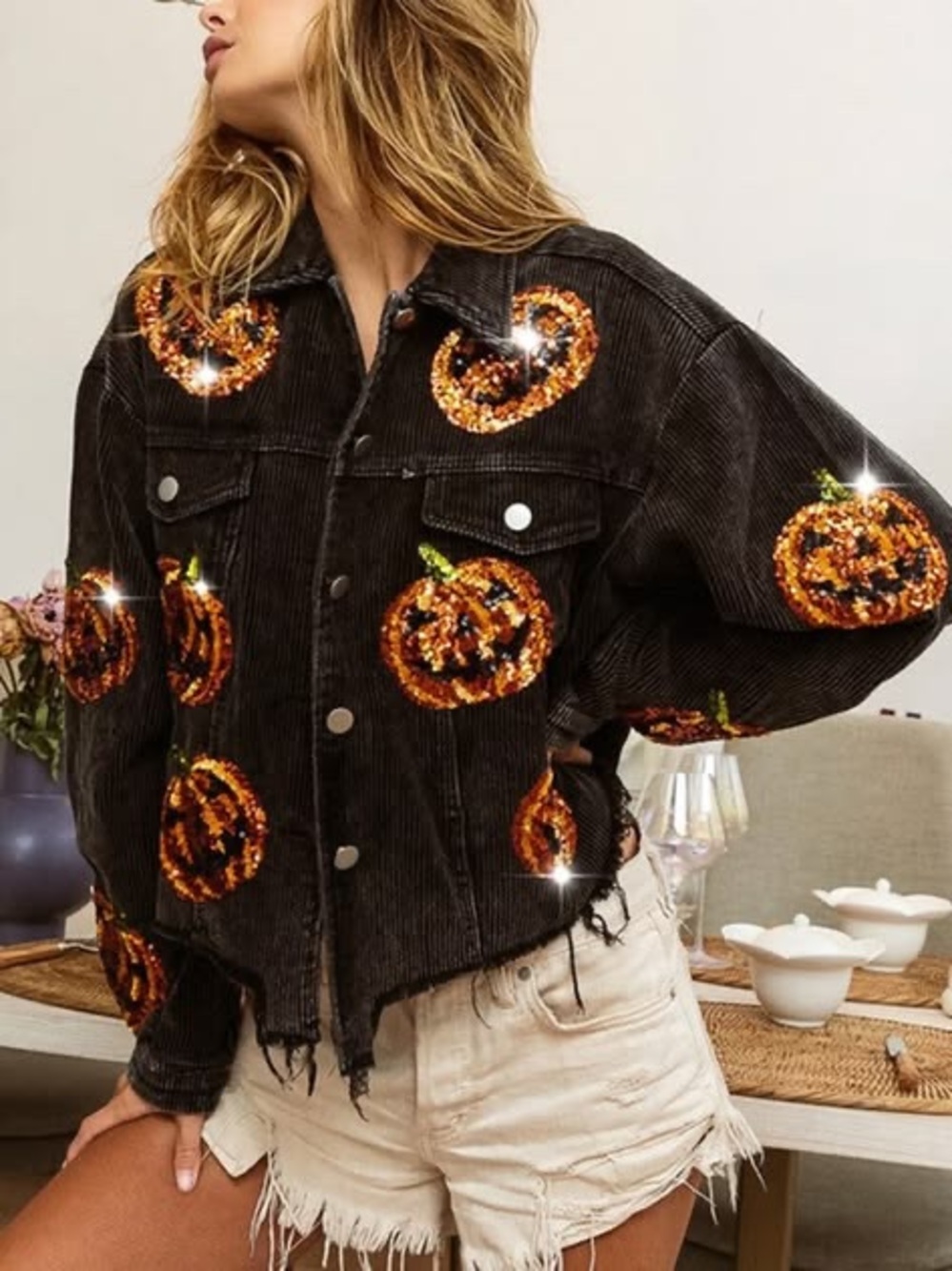 BiBi Sequin Pumpkins Oversized Corduroy jacket, NWT size medium
